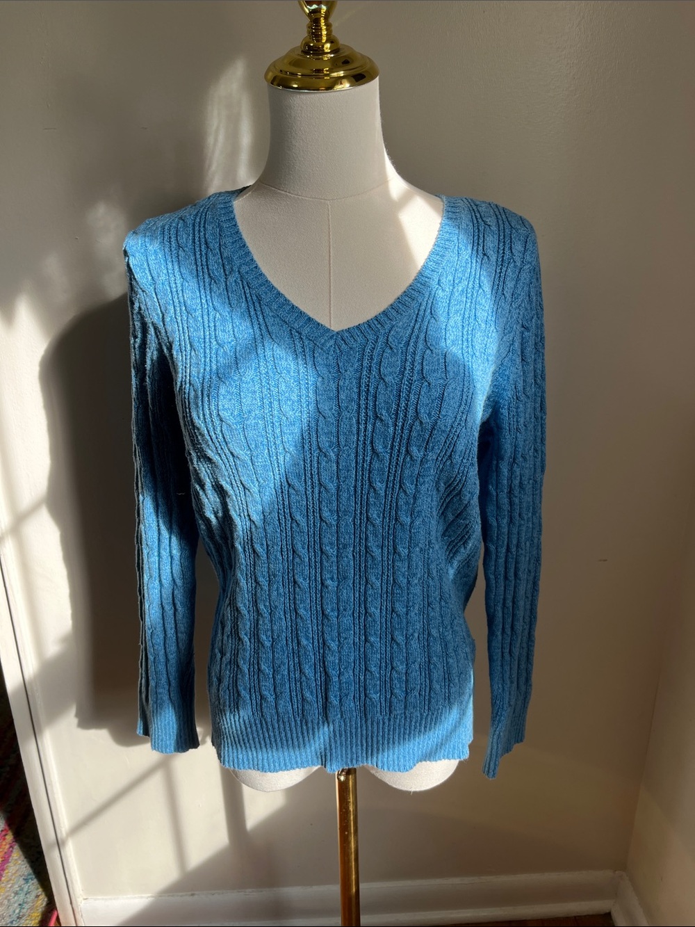 St. John's Bay Blue Cable-Knit V-Neck Sweater